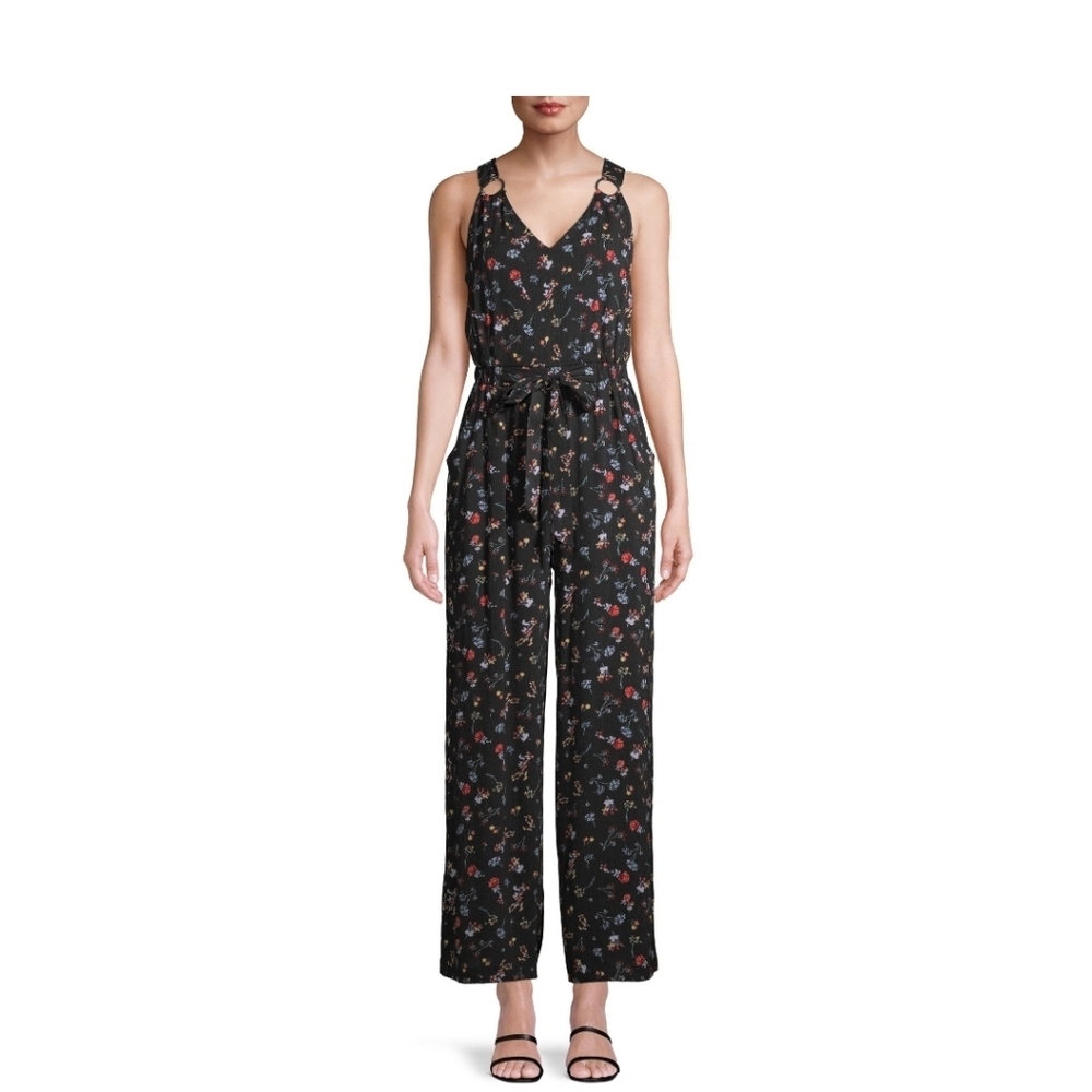 One‎ piece jump suit size large floral tie waist 11/13
